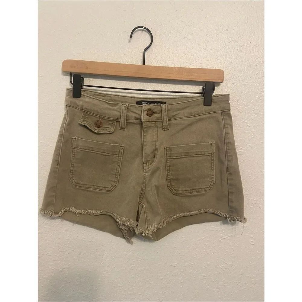 Judy Blue Tan Clay Shania Utility Raw Edge Hem Shorts Size 26